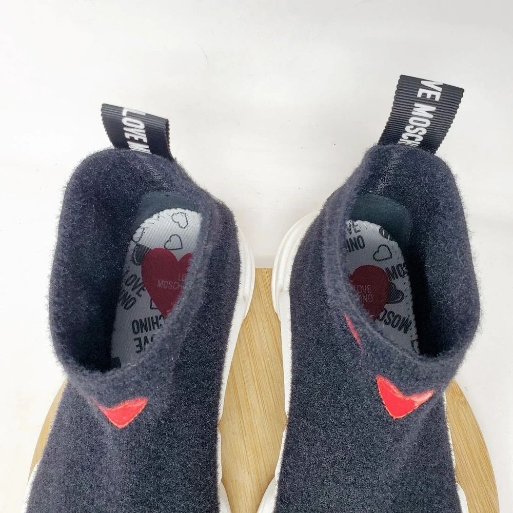 Love Moschino Sneaker Boots Womens 41 Black‎ Hearts Platform Chunky Shoes